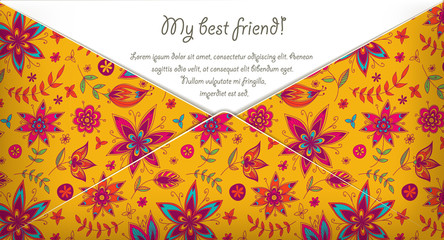 Template of greeting card with floral pattern