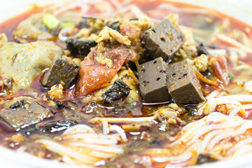 hot and spicy noodle in bow close up
