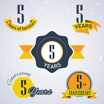 Retro Vector Stamp Celebrating, 5 Years Of Service,Anniversary