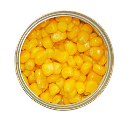 Canned corn close up isolated