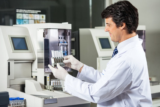 Scientist Analyzing Urine Samples In Laboratory