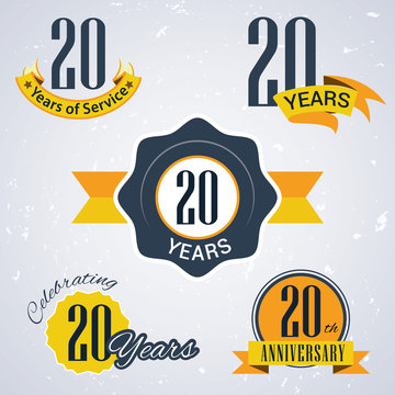 Retro vector stamp celebrating, 20 years of service,Anniversary
