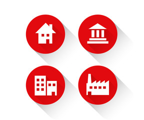 Red building icon set