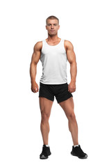 young man in sportswear on a white background