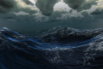 Stormy sea under dark sky