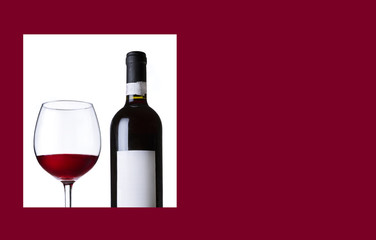 Red wine in glass and bottle. Wine list,menu,card image.