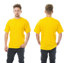 Man posing with blank yellow shirt