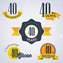 Retro vector stamp celebrating, 40 years of service,Anniversary