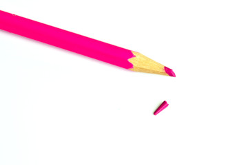 Pink, Colored Pencil on White Background.(Broken pencil lead)