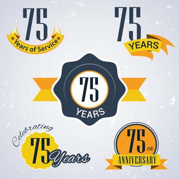 Retro vector stamp celebrating, 75 years of service,Anniversary