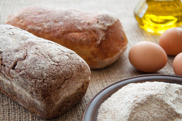 Homemade bread ciabatta on the table