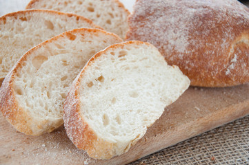Sliced ciabatta on the board