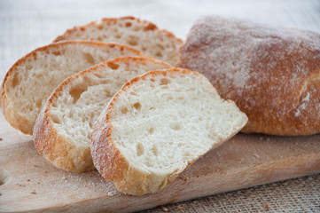 Sliced ciabatta on the board