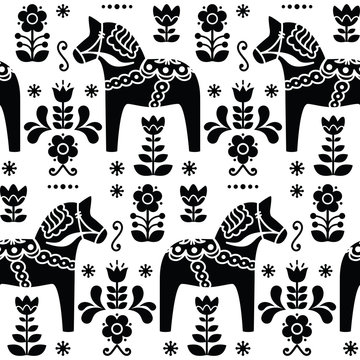 Swedish folk art Dala or Daleclarian horse black pattern