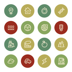 Green ecology web icon set 1, vintage color