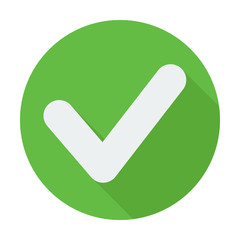 Single flat check mark icon with long shadow.