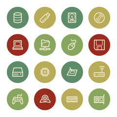 Computer components web icon set 1, vintage color