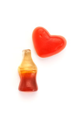 Cola bottles candy and heart jelly