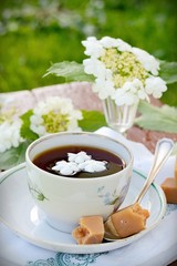 Cup of tea and flowers
