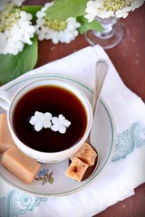 Cup of tea and flowers