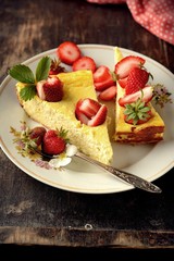 cheese cake  on wooden table. Selective focus