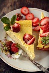 cheese cake  on wooden table. Selective focus