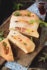 homemade cake with pears and bacon