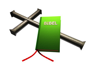 liegendes Kreuz mit Bibel