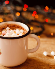 chocolate with marshmallows on table