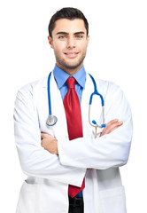 Fototapeta premium Smiling doctor isolated on white