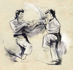 Fototapeta na wymiar Karate - Hand drawn (calligraphic) illustration