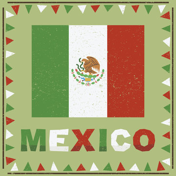 mexico flag decoration vector green white red bunting frame with text on green background