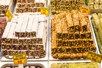 Turkish baklava sweet made with honey and pistachio nuts