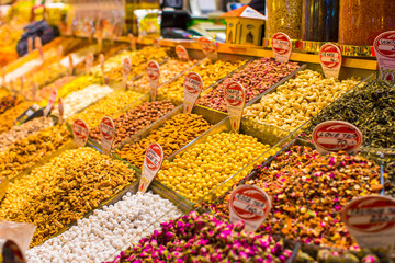 Typical spices and teas on sale in the turkish markets