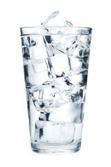 Glass of pure water with ice cubes