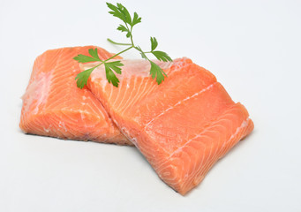 raw salmon fillet isolated on white background