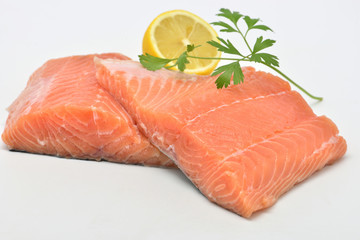 raw salmon fillet isolated on white background