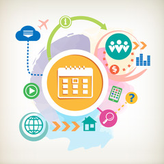 Сalendar and and cloud on abstract colorful watercolor backgrou