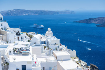 Beautiful View From Fira, Santorini, Greece - obrazy, fototapety, plakaty