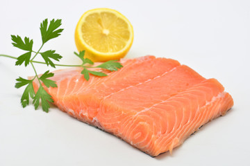 raw salmon fillet isolated on white background