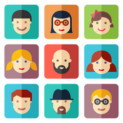 Flat avatar icons, faces, people icons