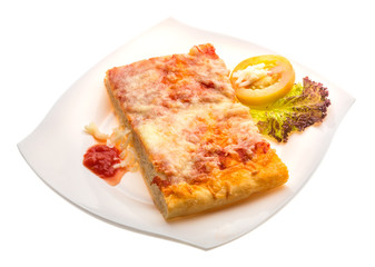 Pizza with tomato sauce and mozarella