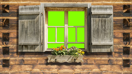 mountain hut facade green screen