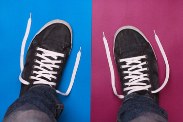 stylish blue gym shoes with white laces