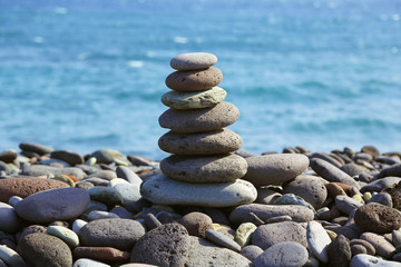 Stone pyramid on a seashore