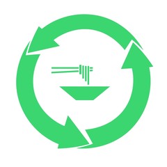 Bol de nouilles dans un symbole recyclage