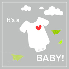 baby shower, baby bodysuit and origami paper airplanes