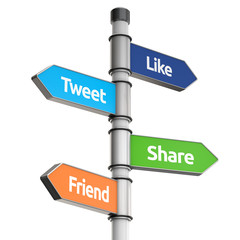 social media signpost for direction (like, tweet, friend, share,