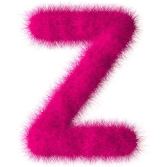 Pink shag Z letter isolated on white background