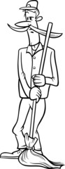 janitor with broom cartoon coloring page